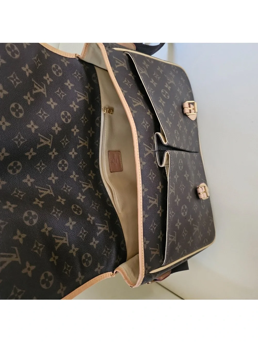 LV Brown Monogram Canvas Messenger Bag with Natural Vachetta Trim